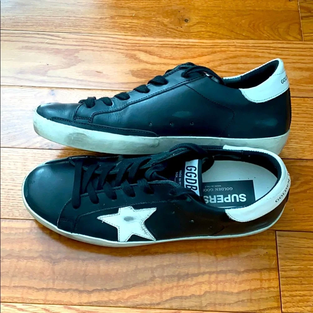Golden Goose Black Leather Superstar Sneakers with White Star - Picture 4 of 15